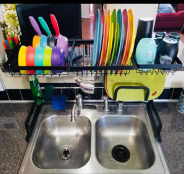 SS Kitchen Bowl Dish Rack Double Sink - Image 2