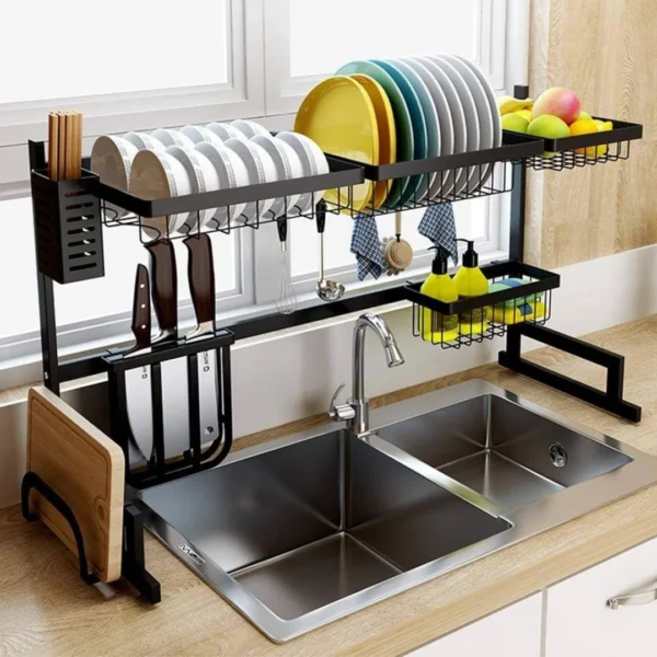 SS Kitchen Bowl Dish Rack Double Sink